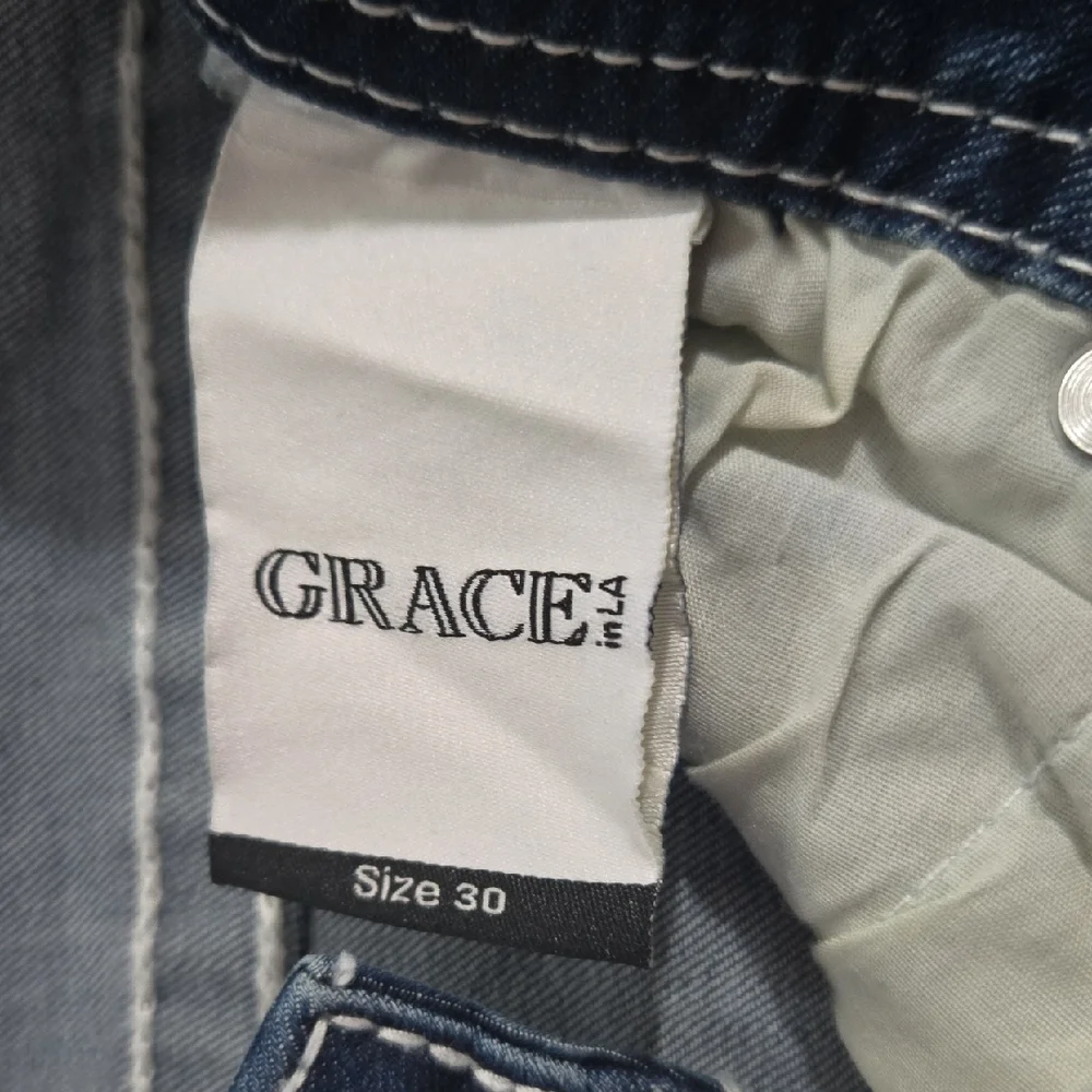 Grace in LA Blue Boot Cut Jeans with Embellished Pockets - Picture 5 of 11